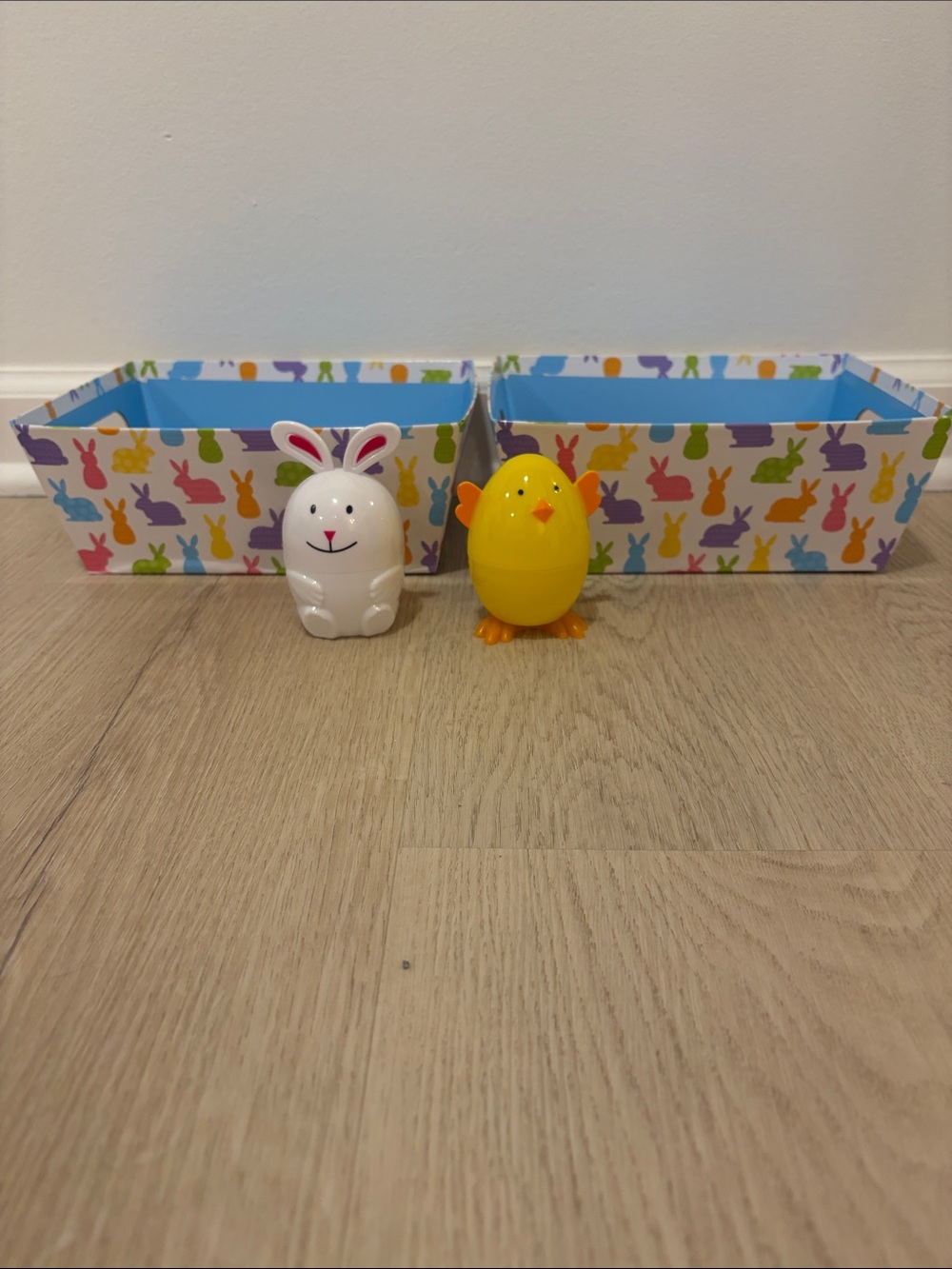 Easter Bunny & Chick Basket Set - White Bunny, Yellow Chick